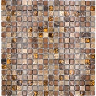 Royal 2334 Bézs barna márvány és mintás kristály berakással üvegmozaik
