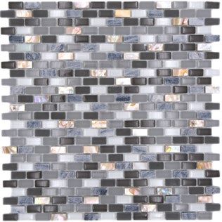 Royal 2229 Szürke kő fehér-szürke-fekete fényes és opálos kristály natúr kagyló berakással mozaik